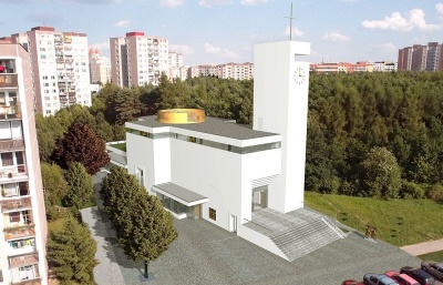 Na Barrandově stavebníci dokončují hrubou stavbu nového kostela