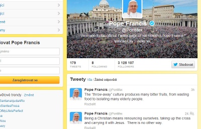 Papežův účet na Twitteru už sleduje 10 milionů lidí